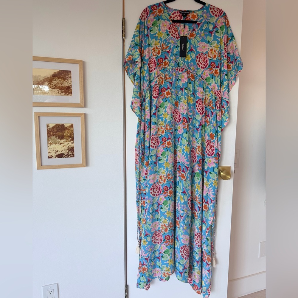 Tolani Blue Floral Maxi Caftan Dress 1X - Picture 3 of 8